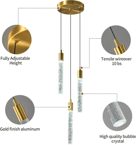 Miniatura 7 de Lámpara colgante moderna para isla de cocina, luz colgante regulable LED, luces colgantes de oro, mini iluminación colgante de cristal para Dorado