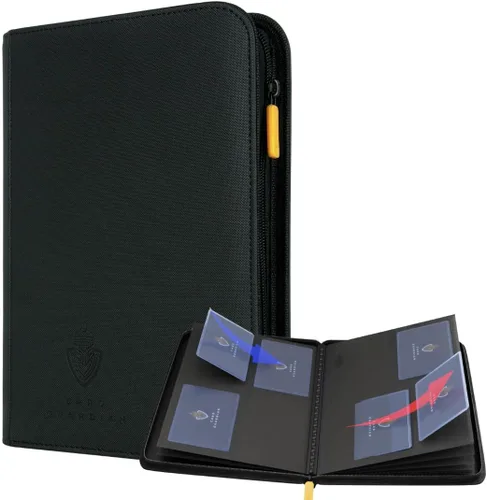 Card Guardian - Carpeta de tarjetas de 4 bolsillos para 160 tarjetas (negra) | Cierre de cremallera y bolsillos de carga lateral | Compatible con