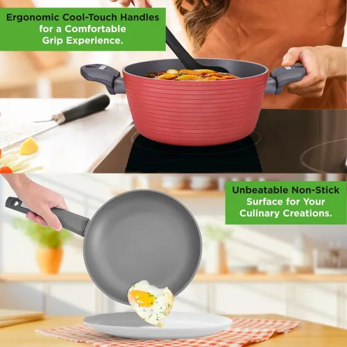 Miniatura 4 de NutriChef Juego de utensilios de cocina antiadherentes rojos profesionales de 12 piezas, sin PFOA/PFOS, laca resistente al calor, diseño elegante