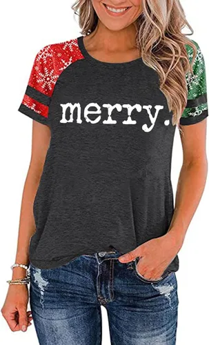 Miniatura 20 de Camisa de Navidad para mujer, manga raglán, con gráficos, para festivales de Navidad, lindas camisetas de moda para vacaciones, casual, regalo