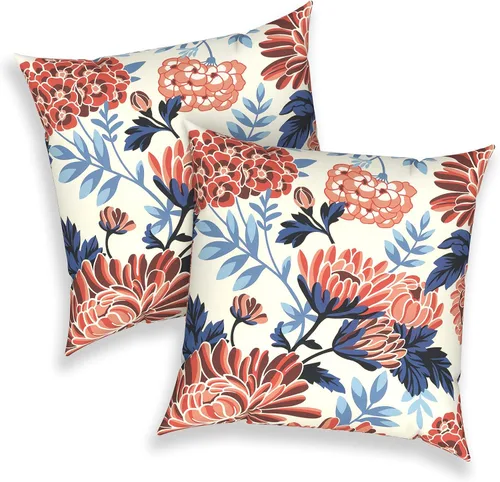 Miniatura 260 de Juego de 2 almohadas para exteriores de 16 x 16 pulgadas, repelentes al agua con interiores, para muebles de patio, hogar, jardín, geometría bohemia