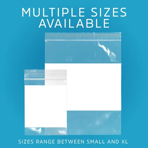Miniatura 7 de GPI - 3" x 4" - Caja a granel de 1000, bolsas de plástico transparente con cierre de cremallera de 4 mil de grosor, resistentes, con bloque blanco