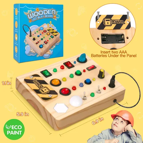 Miniatura 8 de TINTECUSA Tablero de actividades Montessori de juguete para niños pequeños, juguete sensorial de madera con clasificador de formas, juguetes de luz