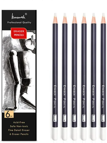 Brusarth Juego de lápices de borrador, 3 piezas profesionales para borrar pequeños detalles o añadir reflejos para bocetos, lápices de colores,