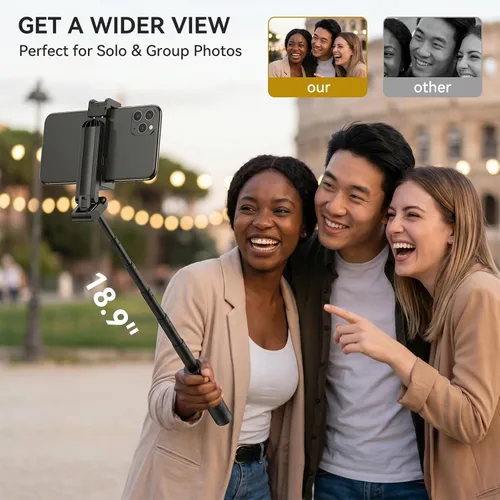Miniatura 6 de UTEBIT 18" Selfie Stick with Wireless Remote, Extendable Selfie Telescopic Stick with Bluetooth Remote, Portable Phone tripods for Live Streaming