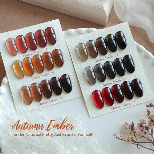 Miniatura 2 de Born Pretty Esmalte de uñas de gel de color ámbar cristal marrón naranja burdeos rojo negro para otoño e invierno, esmalte de uñas transparente