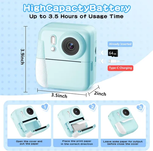 Miniatura 7 de Cámara para Niños con Impresión Instantánea de Fotos a Color, Cámara de Impresión Instantánea de Doble Lente para Niños, Juguete de Cámara Digital