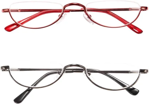 Miniatura 12 de REAVEE 4 unidades de gafas de lectura de aleación de diseño retro de media luna para mujeres y hombres, con marco medio, bisagra de resorte, Negro