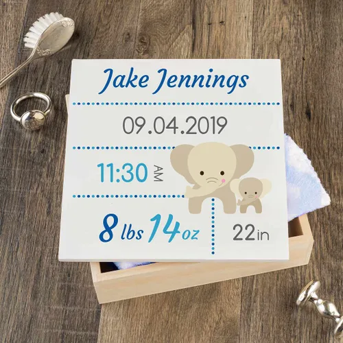 Miniatura 20 de Caja de recuerdo personalizada para bebé (huellas azules, regulares)
