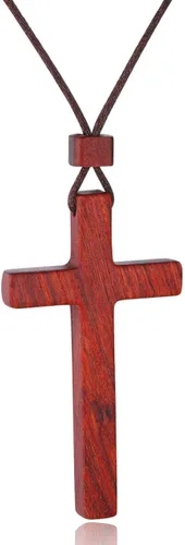 Collares con colgante de cruz de madera natural para niños, niñas, mujeres, hombres, sándalo, hecho a mano, madera, colgante del espejo retrovisor