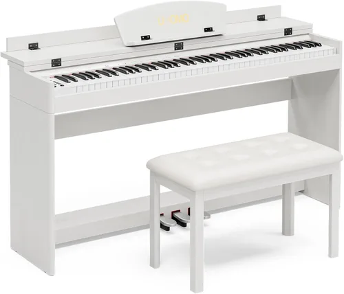 Miniatura 9 de UMOMO Teclado de piano digital de 88 teclas con peso y banco de piano, piano eléctrico de tamaño completo con soporte para piano, conector para Negro