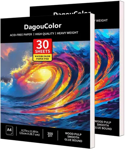 DagouColor Bloc de papel de acuarela, A4, paquete de 2, 30 hojas cada una, papel prensado en frío de 140 libras/10.58 oz/m², libro de artista para