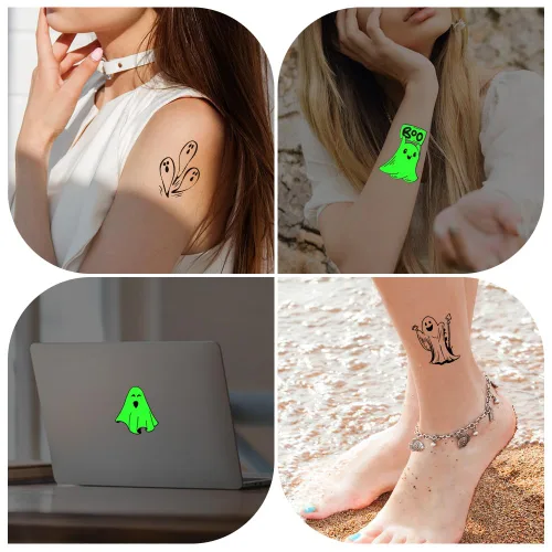Miniatura 2 de 70 piezas de tatuajes temporales de Halloween que brillan en la oscuridad para niños, monstruo fantasma luminoso negro para niños, calcomanías