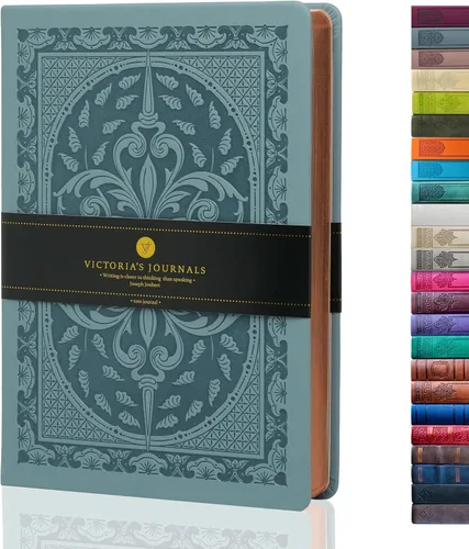 Miniatura 43 de VICTORIA'S JOURNALS Diario Vintage de Cuero Sintético con Tapa Dura Cuaderno Rayado Diario de Viaje de Aspecto Antiguo, Tamaño A5 5.7'' x 8.1'' Gris