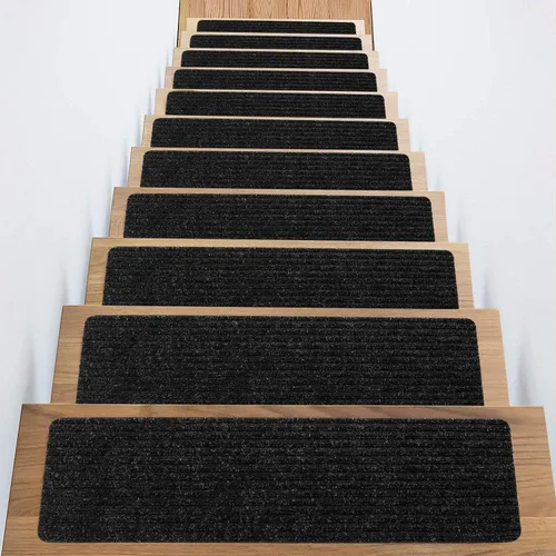Miniatura 4 de Alfombra antideslizante para peldaños de 31 x 31 pulgadas, alfombra de aterrizaje a juego, antideslizante, resistente al deslizamiento, color negro