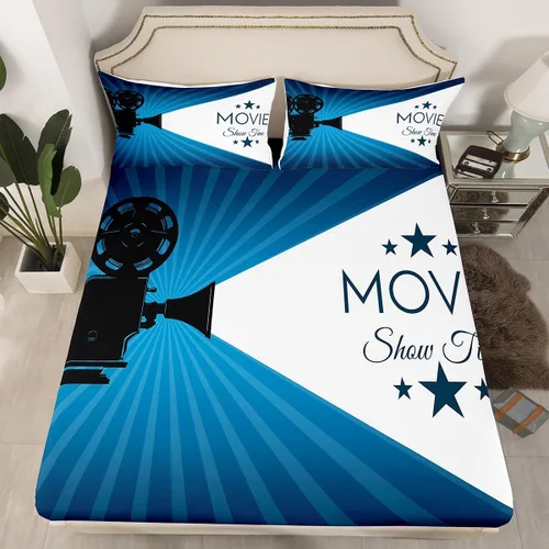 Miniatura 9 de Erosebridal Sábana bajera ajustable de noche de cine tamaño individual para niños y niñas, decoración de cine en casa, sábanas para amantes