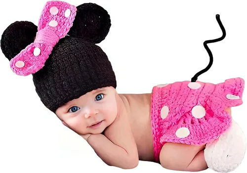 Jastore Fotografía Prop Disfraz de bebé Lindo Crochet Sombrero de punto Gorra Niña Niño Pañal Zapatos Ratón
