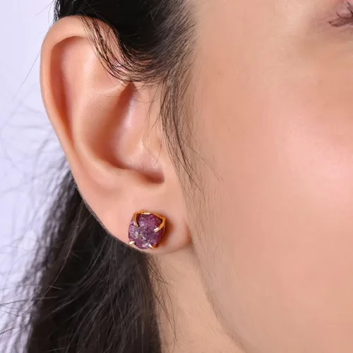 Miniatura 64 de Gempires Natural Raw Prong Setting Stud Earrings, 8-10 mm Crystals Earring, Handmade Jewelry, Gift for Her