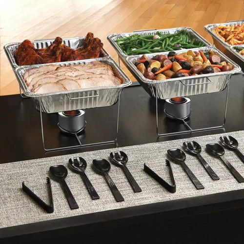 Miniatura 3 de Party Essentials Kit de utensilios de plástico para servir bufé, cucharas, tenedores, pinzas, 20 piezas, color negro