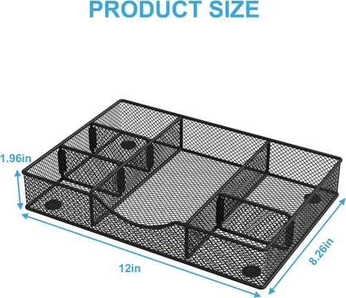 Miniatura 2 de VyGrow Bandeja organizadora de cajones de escritorio, organizador de cajones de malla metálica para oficina, 6 compartimentos ajustables, bandeja 1
