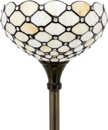 WERFACTORY Tiffany - Lámpara de pie color ámbar crema con cuentas de vidrio de 12 x 12 x 66 pulgadas, antorcha de esquina de pie, decoración de