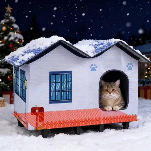 Miniatura 10 de Casas para gatos con calefacción para gatos de interior/exterior con cama para gatos elevada y resistente al agua, proporcionando un refugio seguro