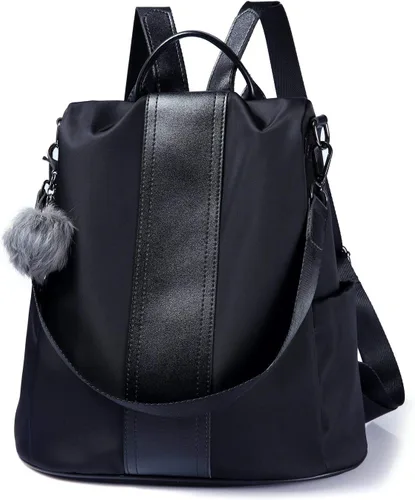 Mochila impermeable liviana de nailon antirrobo para mujer, Negro, M