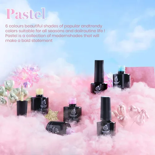 Miniatura 6 de Beetles - Juego de 6 esmaltes de uñas de gel, colección de colores de verano, color desnudo, gris, rojo, atardecer, brillantina, para secarse en luz