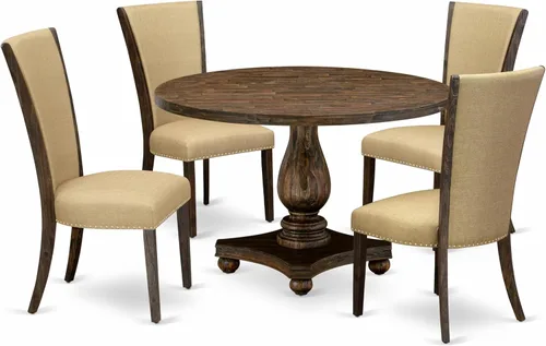East West Furniture I2VE5-703 - Juego de mesa y sillas de cocina de 5 piezas, incluye una mesa de comedor redonda con pedestal y 4 sillas de comedor