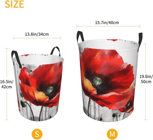 Miniatura 5 de Beautiful Poppy Flower Ink print Circular Hamper Waterproof Storage Bin Organizer Basket Laundry Hamper With Handles For Clothes Toys Medium