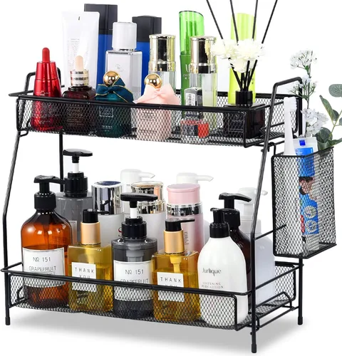 Miniatura 8 de LEMIKKLE Organizador de encimera de baño de 2 niveles, cuidado de la piel, organizadores de encimera de maquillaje, cocina, almacenamiento de negro