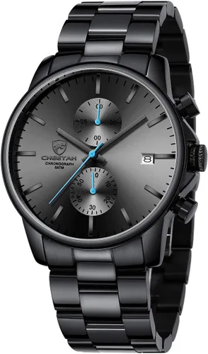 Golden Hour Fashion Business Relojes para hombre con cronógrafo, a prueba de agua, de acero inoxidable, reloj de cuarzo con fecha automática