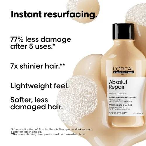 Miniatura 2 de L'Oreal Professionnel Paris Absolut Repair Shampoo – Nourishing Protein Shampoo For Dry, Damaged Hair, Repairs Damage and Provides Shine
