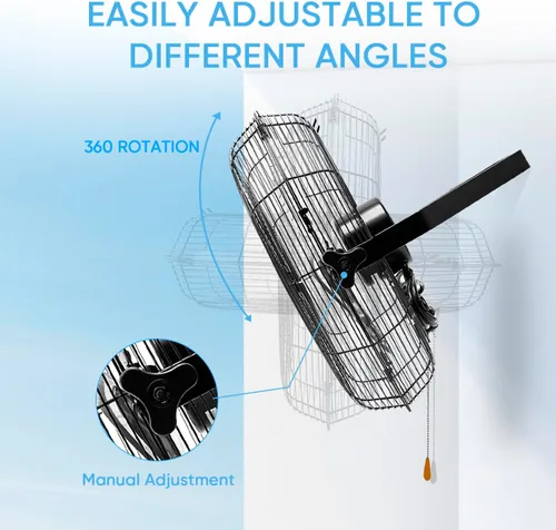 Miniatura 5 de KEN BROWN Ventilador industrial de montaje en pared de 18 pulgadas, ventilador de metal resistente de 4300 CFM, ventiladores oscilantes de alta