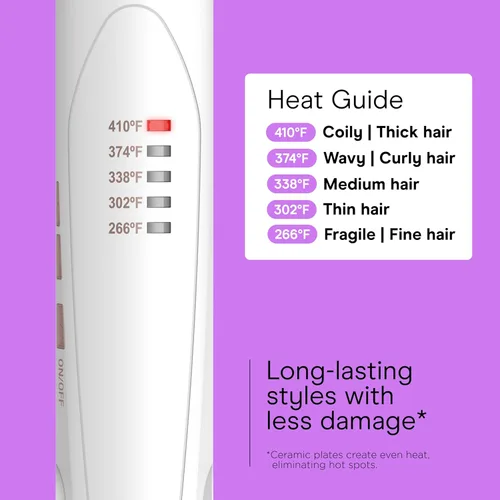 Miniatura 4 de Conair - Plancha de cerámica doble de 1 pulgada, alisador de pelo con pinza, 5 ajustes de calor, placas flotantes extra largas, blanco