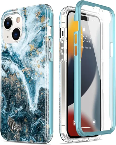 Miniatura 7 de Esdot Funda para iPhone 15 Pro con protector de pantalla integrado, funda duradera con diseños de moda para mujeres y niñas, elegante funda Piedra