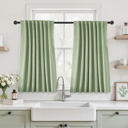 Miniatura 14 de UHITECH Cortinas cortas de lino de 24 pulgadas de largo para ventanas pequeñas de granja, cortinas opacas modernas para sala de estar, pestañas