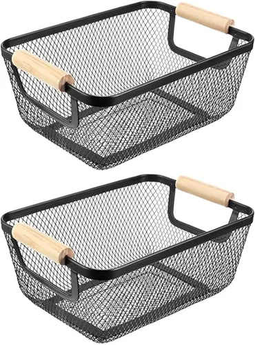 Miniatura 8 de AJIODA Cesta de acero de malla metálica, cesta organizadora de almacenamiento de alambre pequeña, cesta de cocina colgante multifunción con mango