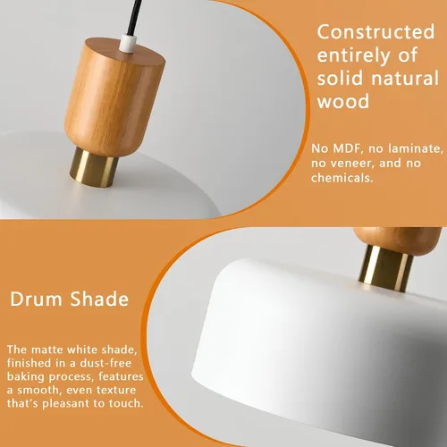 Miniatura 5 de TeHenoo Lámpara colgante moderna, 12 pulgadas, con acento de madera natural y latón, lámpara colgante simple ajustable para isla de cocina, comedor