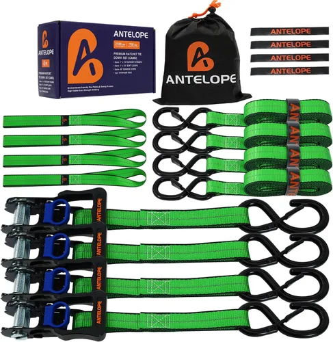 Miniatura 11 de Juego de correas de amarre de trinquete, resistencia a la rotura de 2100 libras, paquete de 4 correas de trinquete resistentes de 1 pulgada x 15