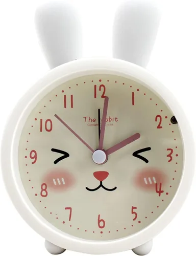 Reloj despertador de silicona silencioso sin tictac para niños, con diseño de animal, para viajes, con luz nocturna (A- conejo blanco)