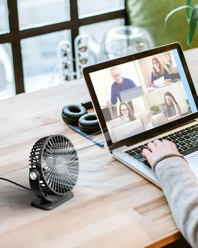 Miniatura 7 de TriPole Ventilador de escritorio pequeño alimentado por USB, ventilador portátil de 3 velocidades, mini ventilador de flujo de aire fuerte, rotación