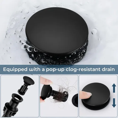 Miniatura 6 de FGKQ Grifo de baño negro para lavabo de 3 orificios, grifo de lavabo de baño con desagüe emergente, grifo de tocador extendido de 8 pulgadas de 3