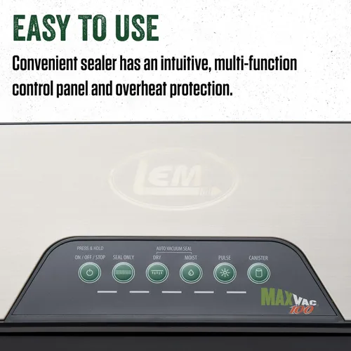 Miniatura 3 de LEM Productos MaxVac 100 Máquina selladora al vacío, selladora compacta al vacío de alimentos para almacenamiento en congelador, incluye soporte
