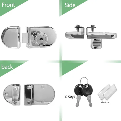 Miniatura 2 de Cerradura de puerta de vidrio sin taladro, cerradura de puerta doble para exhibición de puerta, cerradura de gabinete con 2 llaves para puerta