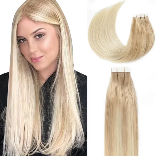 Miniatura 37 de Lacer Extensiones de cabello humano Remy con cinta, 20 piezas, 1.76 oz, extensiones de cabello humano con cinta color marrón chocolate a rubio