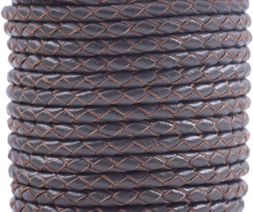Miniatura 45 de KONMAY 2 yardas 8.0mm Cordón redondo de cuero trenzado auténtico marrón antiguo para corbata de bolo