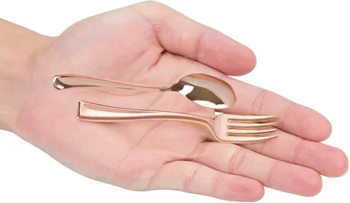 Miniatura 3 de Juego de 48 mini tenedores y cucharas de plástico desechables para fiestas, cubiertos dorados pulidos, cucharas de degustación, tenedores y cucharas