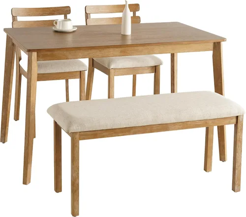 Miniatura 7 de SIMTONAL Juego de comedor de 4 piezas estilo granja, mesa de madera con 2 sillas, banco, mesa de madera moderna de mediados de siglo y juego
