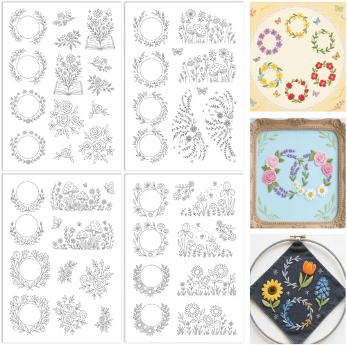Miniatura 12 de ORIGACH 4 Hojas Grandes de Estabilizadores de Bordado Solubles en Agua de Otoño, Papel de Bordado de Hojas de Calabaza y Setas para Costura a Mano
